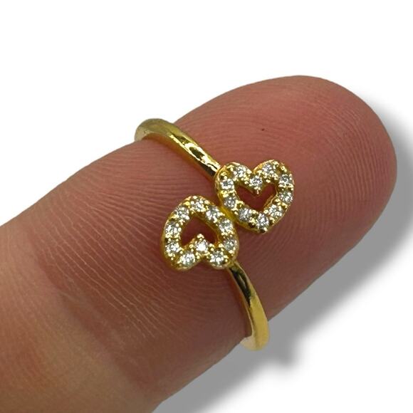 NEW Giani Bernini 18K Gold Plated Sterling Silver Double Heart Toe Ring Pave - Picture 1 of 10